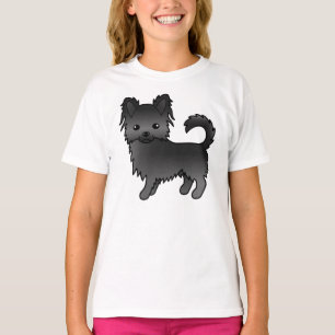 T-shirt Chihuahua à capote longue noire Chien de dessin an