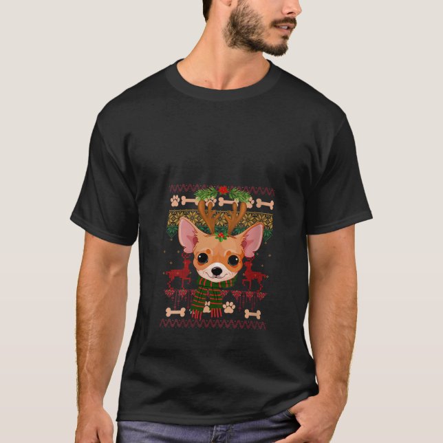 T-shirt Chihuahua avec Chiens Écharpes Noël Reindee (Devant)
