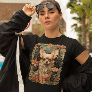 T-shirt Chihuahua avec des fleurs en style William Morris