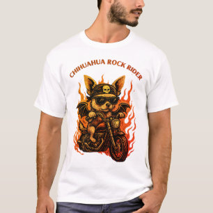 T-shirt Chihuahua Biker Chig sur moto avec flammes