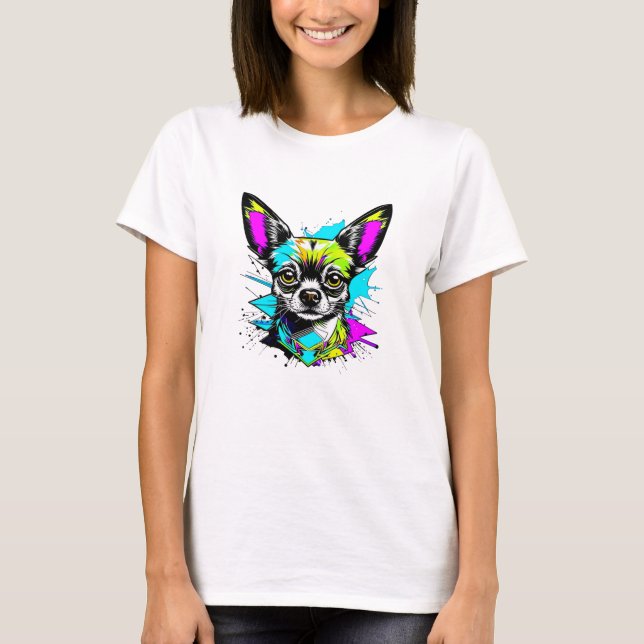 T-shirt Chihuahua Cyberpunk style Art Amoureux des chiens (Devant)