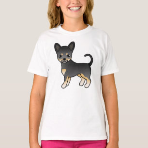 T-shirt Chihuahua de dessin animé à poil lisse noir et feu