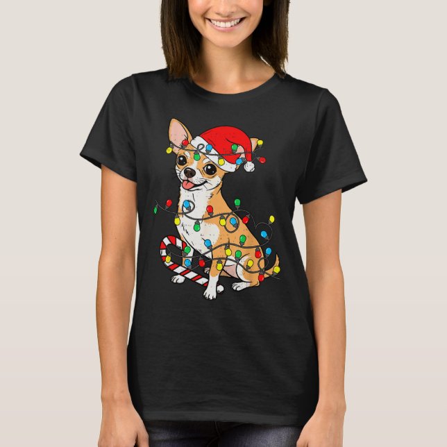 T-shirt Chihuahua Dog Christmas Lights Santa Xmas Pet Dog  (Devant)