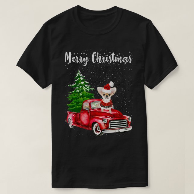 T-shirt Chihuahua équitation Camion Rouge Joyeux Noël Chie (Design devant)