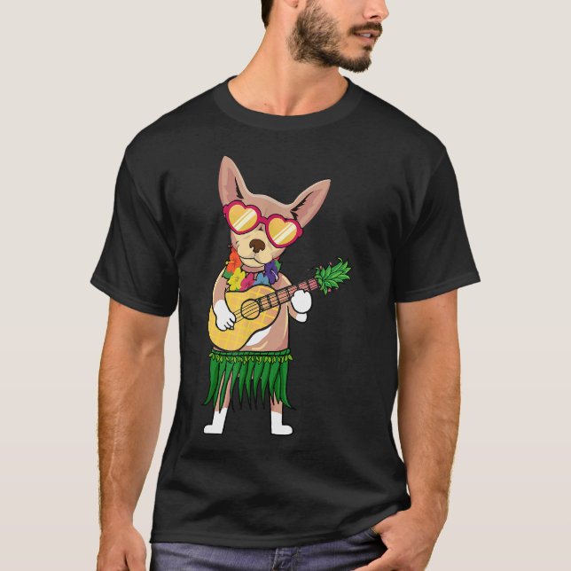 T-shirt Chihuahua Hawaiian Costume Jouer Ukulele été (Devant)
