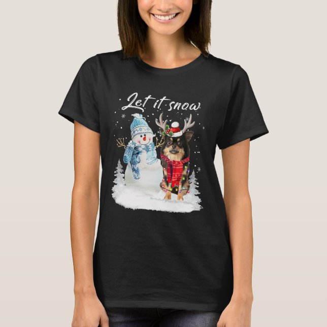 T-shirt Chihuahua Long Haie Chien Père Noël Noël Snowman (Devant)