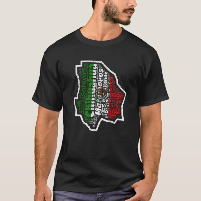 T-shirt Chihuahua Mexique Mapa Bandera État du Mexique (Devant)