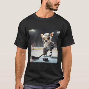 T-shirt Chihuahua Mignon Sur La Glace Pour Le Hockey Et Fa