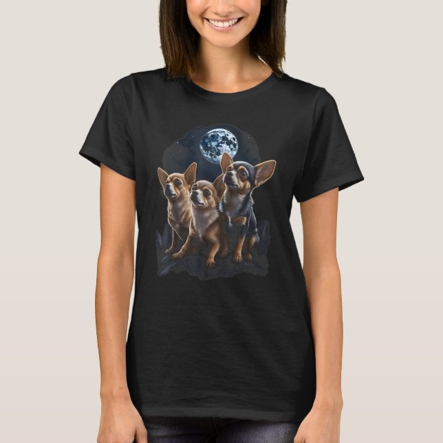 T-shirt Chihuahua Moon Howling Nature Dog Lovers (Devant)