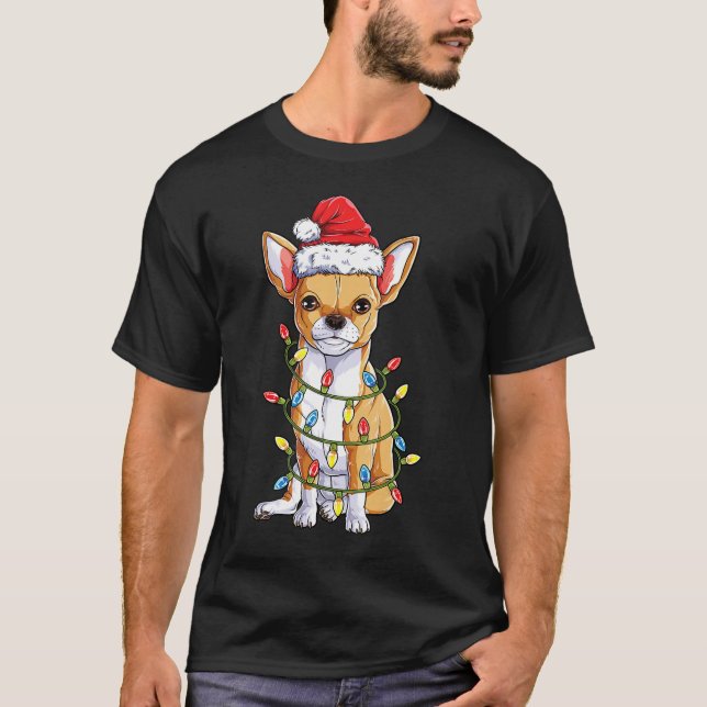 T-shirt Chihuahua Père Noël Jeu de Noël Lumières Noël Cade (Devant)
