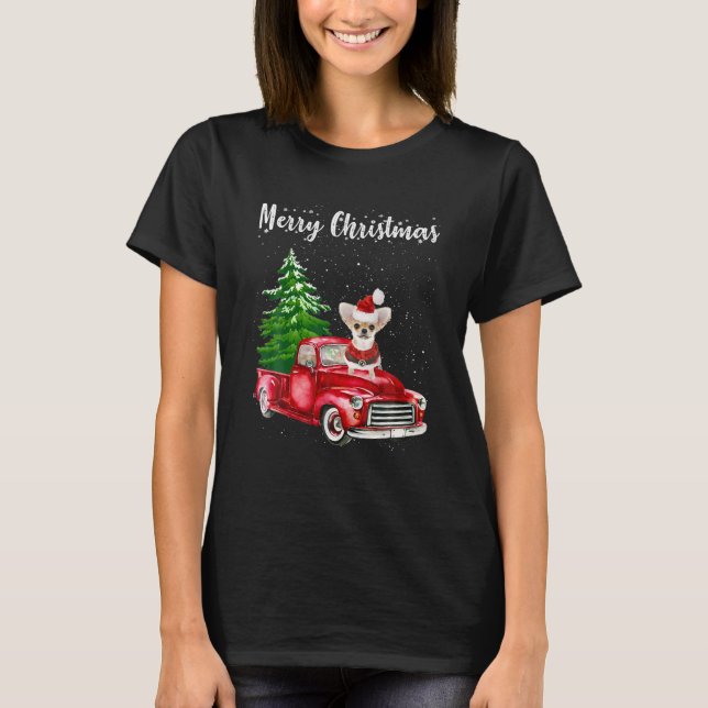 T-shirt Chihuahua Truck rouge Joyeux chien de Noël (Devant)
