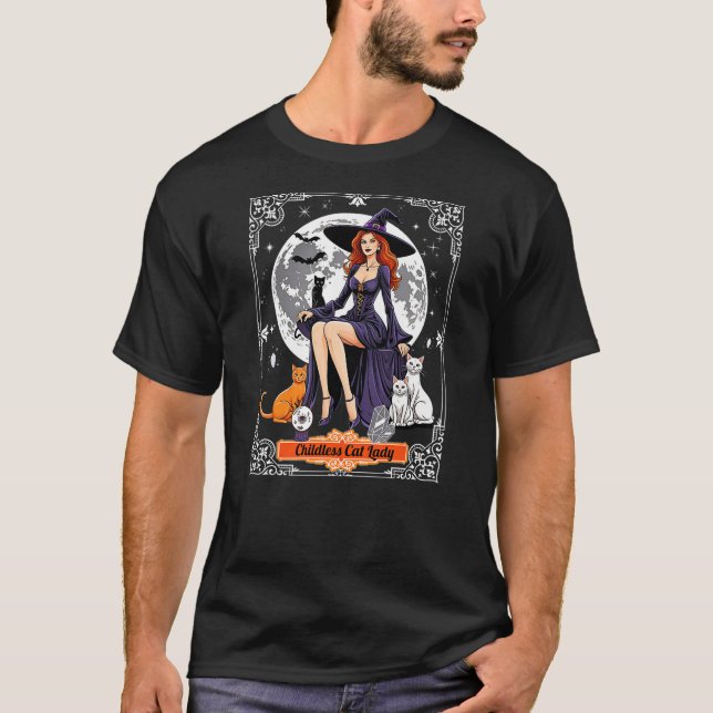 T-shirt Childless Cat Lady Halloween Witch Cats Witchy Spo (Devant)