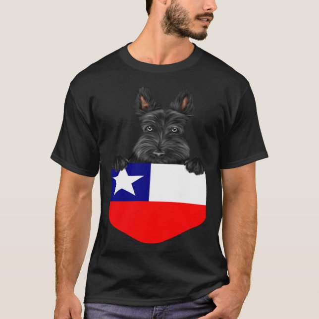 T-shirt Chile Flag Scottish Terrier Dog In Pocket (Devant)