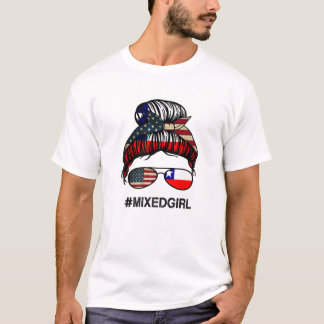 T-shirt Chili Drapeau Américain - USA Chilien Messy Bun