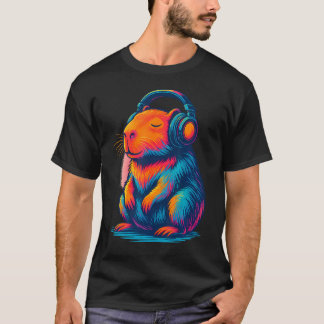T-shirt Chill Capybara Music Graphic Video Games Headphone
