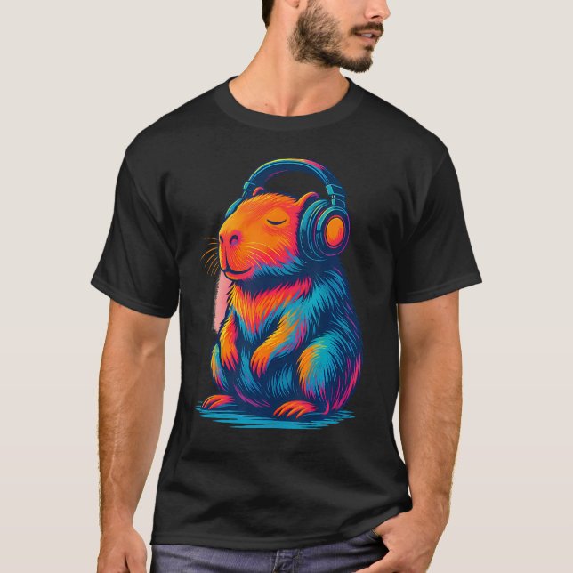 T-shirt Chill Capybara Music Graphic Video Games Headphone (Devant)