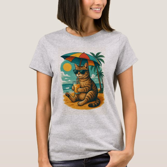 T-shirt Chill Cat with Juice – Summer Beach Vibes Tee (Devant)