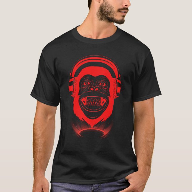 T-shirt Chill Monkey Branché Singe Musique Jeu Hip H (Devant)