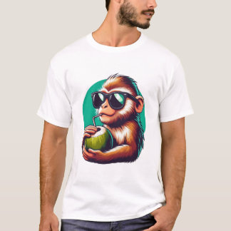 T-shirt "Chill Monkey Sipping Cocout - Vibes d'été Cool"