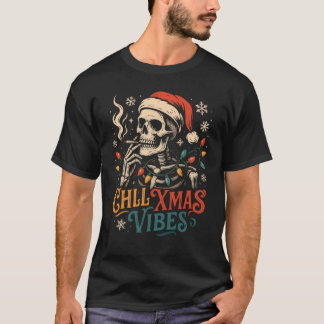 T-shirt "Chill Xmas Vibes Skeleton Père Noël Fumer Cool Ch