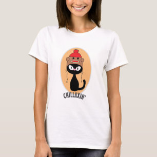 T-shirt CHILLAXIN' Chat de dessin animé noir avec un chape