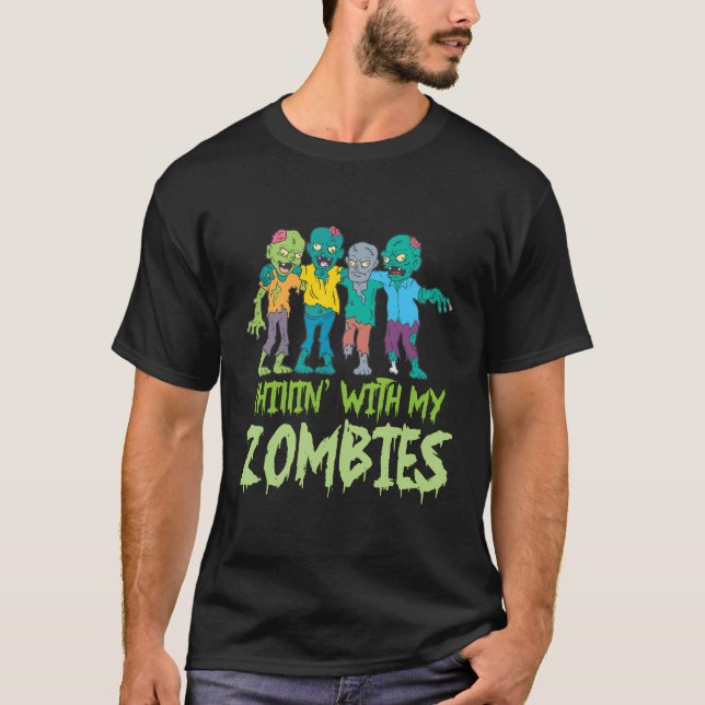T-shirt Chillin' Avec Mes Zombies Halloween Enfants Drôle (Devant)