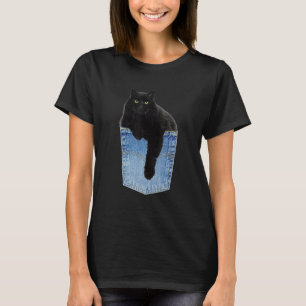 T-shirt Chillin Chat Noir Dans Denim Jean Pocket Animal De
