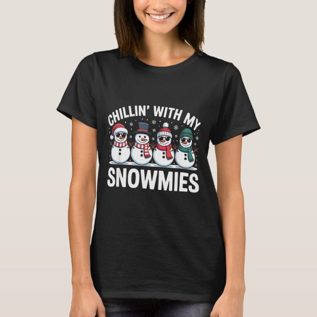 T-shirt Chillin With My Snowmies Xmas Snowman Boys Girls M (Devant)