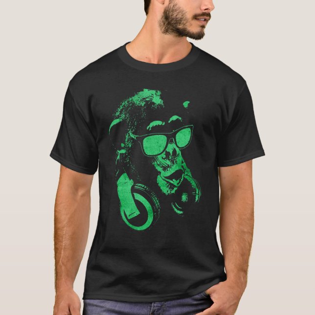 T-shirt Chimie De Singe Avec Lunettes De Soleil Et Casque  (Devant)