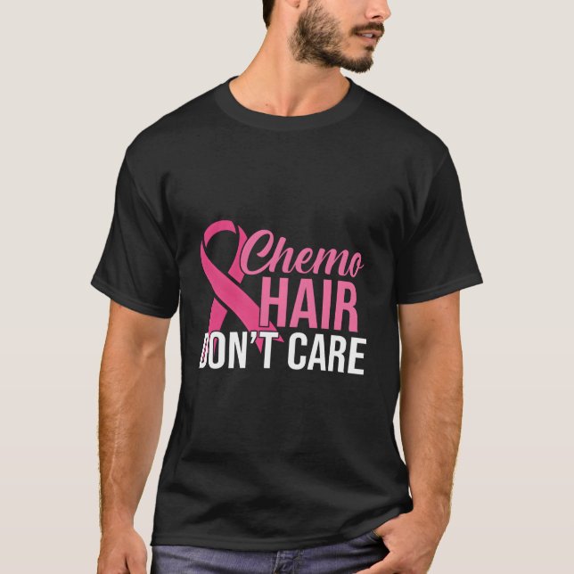 T-shirt Chimo Cheveux Ne Se Soucie Pas Ribbon Cancer du Se (Devant)