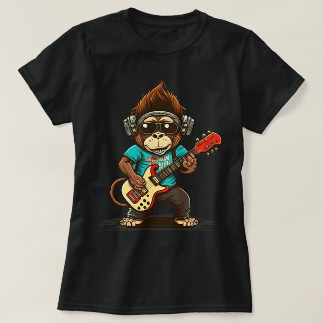 T-shirt Chimpanzé singe Jouer Guitare Rock Acousitque (Design devant)