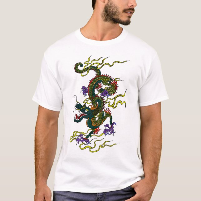 T-shirt chinois de point de contraste de dragon (Devant)