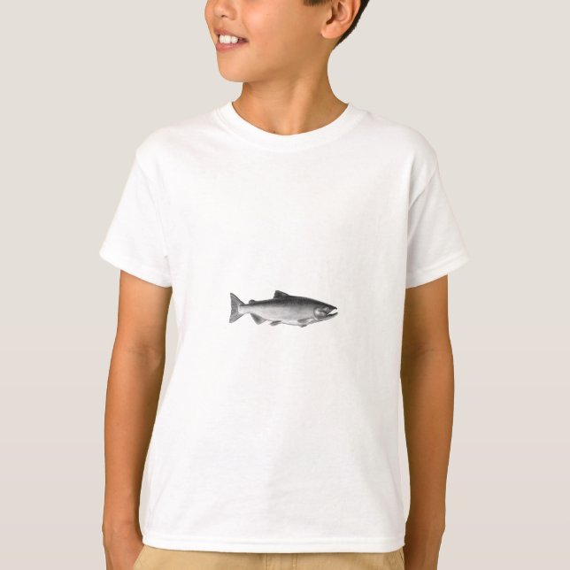 T-shirt Chinook - logo de saumon quinte (noir et blanc) (Devant)