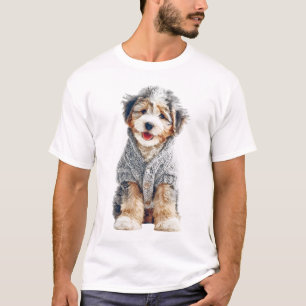 T-shirt Chiot adorable dans un pull en tricot gris douille
