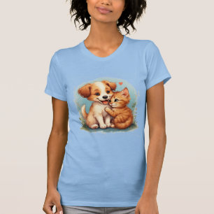 T-shirt Chiot adorable et chaton s'étreignant