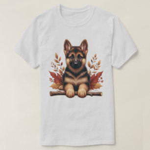 T-shirt Chiot Allemand Avec Feuilles D'Automne