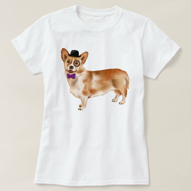 T-shirt Chiot avec un monocle peint à la main de corgi (Design devant)