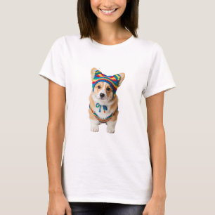 T-shirt Chiot Corgi Adorable en Tricot Rayé Coloré