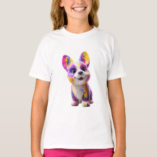 T-shirt Chiot Corgi Vibrant Tache de Peinture Enfants