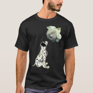 T-shirt Chiot dalmate Et Rose Blanche
