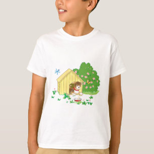 T-shirt chiot dans un chenil et os dans un bol