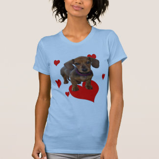 T-shirt Chiot de DACHSHUND avec impression avant des coeur