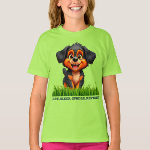 T-shirt Chiot de dessin animé adorable avec des yeux brill