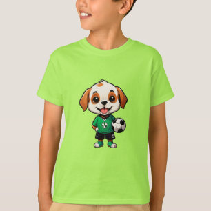 T-shirt Chiot de dessin animé mignon joueur de football