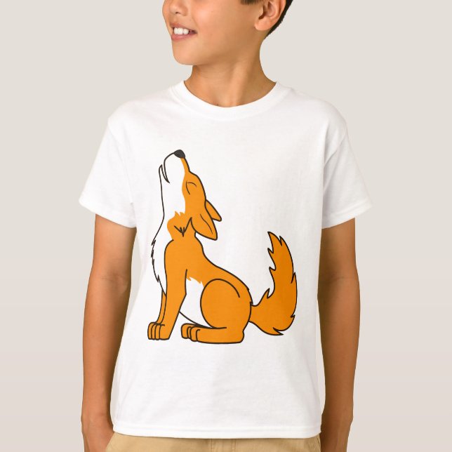T-shirt Chiot de loup orange hurlant (Devant)