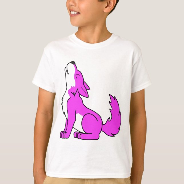 T-shirt Chiot de loup rose hurlant (Devant)