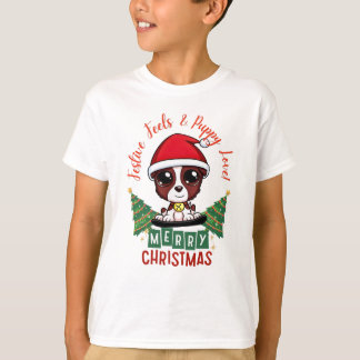 T-shirt Chiot mignon festif sur traîneau Noël vacances enf