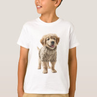 Chiot Retriever doré adorable en tricot beige