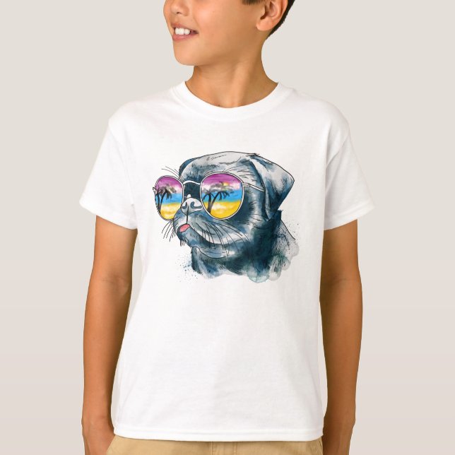 T-shirt Chiot tropical d'aquarelle (Devant)