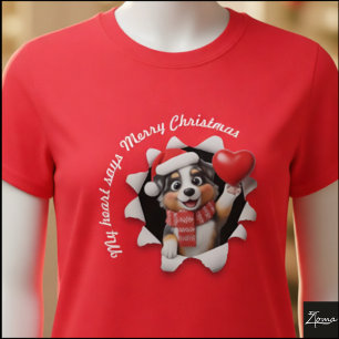 T-shirt Chiots Berger Australien Noël Cœur Écharpe